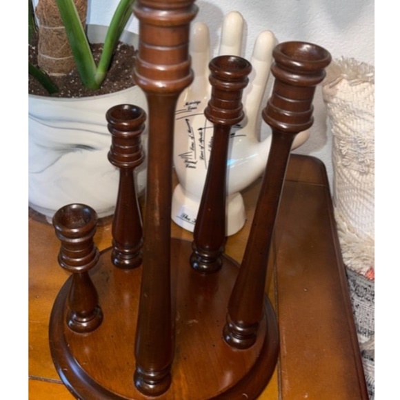 Vintage Mid-Century Retro Wooden Candlestick 5 Candle Graduated Candelabra MCM - Picture 2 of 3
